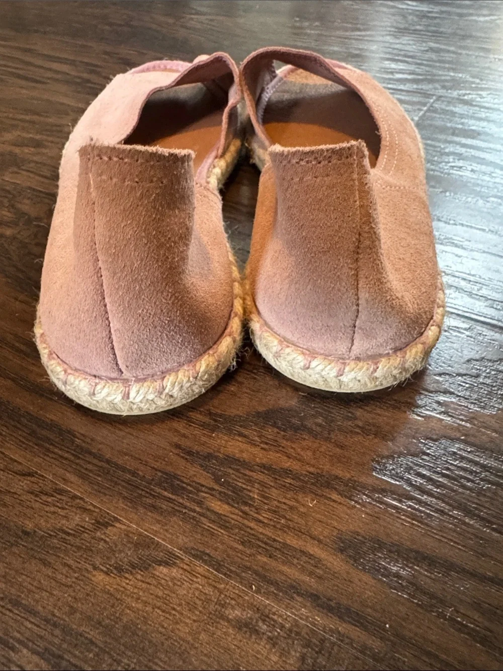 Peep-Toe Suede Espadrille Flats in Blush Pink